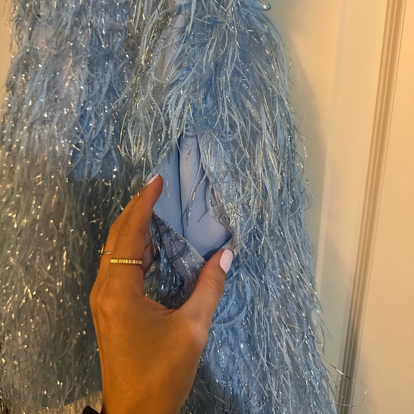 BCBGMAXAZRIA Short Feathered Evening Dress in Ethereal Blue - Picture 8 of 13